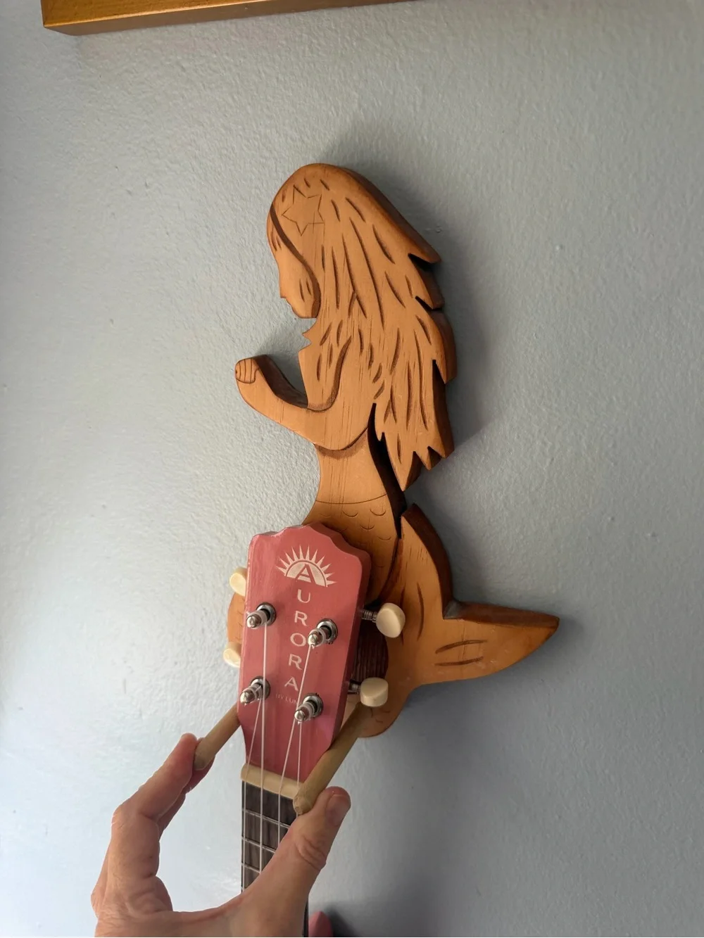 Ukelele hanger Handcrafted solid Wood Mermaid Wall Hanging